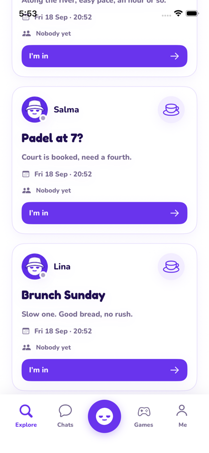 A plan someone posted in the bored. app, with people asking to join.